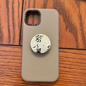LIKE NEW Casetify pebbled leather case iPhone 14 comes w removable Popsocket